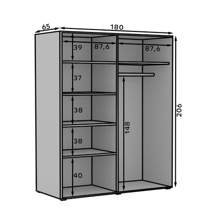 Szafa z lustrem Osma 180 cm biały / czarny oryginalny design drzwi szafy na ubrania wzbogacone uchwytami krawędziowymi prosta forma