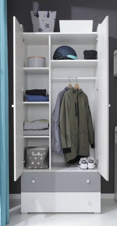 Szafa Arona 80 cm biała / dąb wilton biały / szara idealna do pokoju młodzieżowego stylowa i pojemna szafa z szufladami