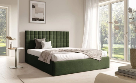 Łóżko tapicerowane Graso 180x200 zielone nowoczesne i eleganckie łóżko gustowny symetryczny wzór na wezgłowiu pojemnik na pościel