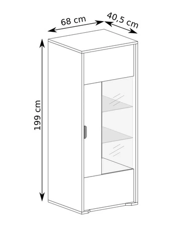 Witryna Grand 68 cm dąb cremona elegancka i funkcjonalna witryna z zaoblonymi detalami elementy z bezpiecznego szkła metalowy uchwyt