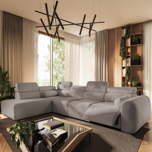 Narożnik z funkcją spania Cantare XI Lux szary popiel lewostronny komfortowy narożnik do salonu z podnoszonym podnóżkiem miękka tkanina