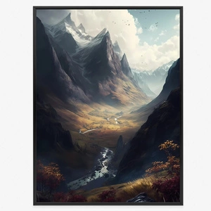 Plakat górska dolina 70x100 plakat w ramie precyzyjny wydruk ze stylową grafiką doskonała dekoracja do salonu lub sypialni