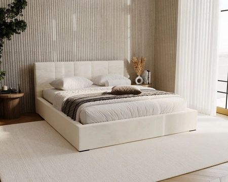 Łóżko tapicerowane Fiero 140x200 beżowe stylowe łóżko z pojemnikiem na pościel wygodny zagłówek zachwyca eleganckim designem