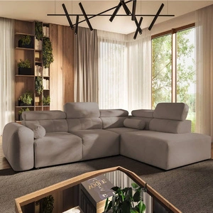 Narożnik z funkcją spania Cantare VII ciemny beż prawostronny narożnik z pojemnikiem na pościel wykonany z trwałej tkaniny typu plusz