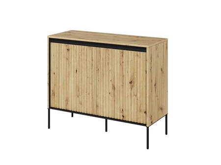Komoda Trend 98 cm dąb artisan funkcjonalna komoda do salonu o oryginalnym designie ryflowane fronty z subtelnym oświetleniem