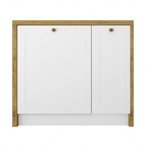 Wyspa kuchenna Adele 97 cm dąb aritsan / biały funkcjonalny mebel kuchenny z szafkami odporny na działanie wilgoci metalowe uchwyty