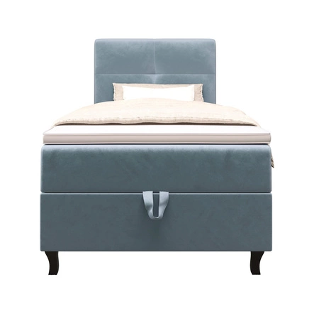 Łóżko kontynentalne Melba 100x200 turkusowe w nowoczesnym skandynawskim stylu z tapicerowanym zagłówkiem łóżko z pojemnikiem