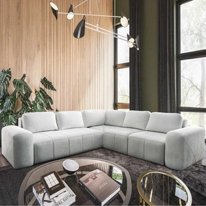 Narożnik z funkcją spania Bovec III ecru prawostronny niezwykle stylowy narożnik rozkładany doskonały do przestronnego salonu