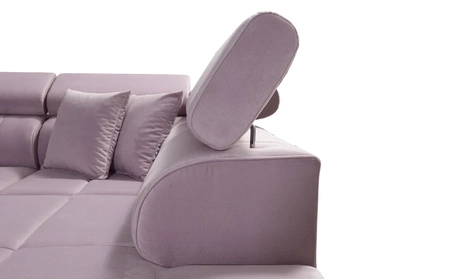 Narożnik z funkcją spania Nausa VI pudrowy róż lewostronny stylowy narożnik do salonu o komfortowym wykończeniu tkanina typu velvet