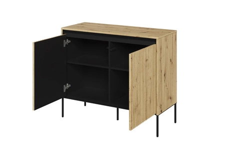 Komoda Trend 98 cm dąb artisan funkcjonalna komoda do salonu o oryginalnym designie ryflowane fronty z subtelnym oświetleniem