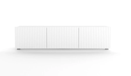 Szafka RTV Colder 150 cm biała z możliwością podwieszenia stylowy ryflowany front elegancka forma mebla w nowoczesnym stylu