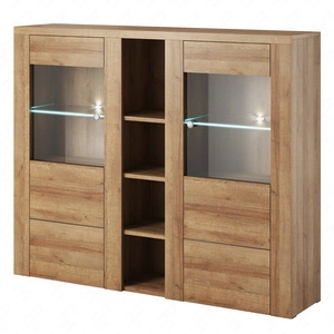 Komoda wysoka Larona 155 cm dąb riviera nowoczesny design idealna komoda do salonu sypialni lub biura prosta forma szkło hartowane