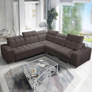 Narożnik z funkcją spania Luigi III brązowy prawostronny komfortowy narożnik do salonu doskonały do codziennego wypoczynku