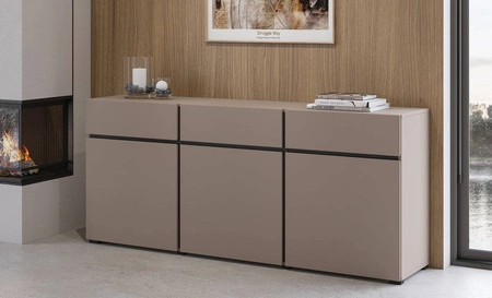 Komoda z szufladami Cross 180 cm ciemny beżowy stylowy design komody do salonu prosta forma w nowoczesnym wydaniu