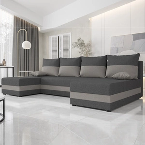 Narożnik z funkcją spania Bowers U grafitowy / szary narożnik z pojemnikiem na pościel gwarancja komfortu i funkcjonalności