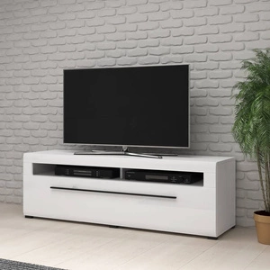 Szafka RTV Tulsa 160 cm biała / biały połysk stylowa komoda nowoczesny design i praktyczne rozwiązanie do salonu i pokoju dziennego