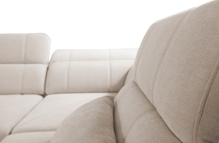 Narożnik z funkcją spania Cetara XII błękitny lewostronny stylowy design komfortowe przesuwane oparcia dwa pojemniki na pościel