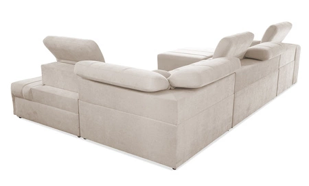 Narożnik z funkcją spania Cetara VI błękitny lewostronny komfortowy i stylowy narożnik rozkładany z przesuwanymi oparciami