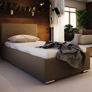 Łóżko tapicerowane Hernani 90x200 ciemny beż z zagłówkiem w nowoczesnym stylu idealne do pokoju młodzieżowego lub małej sypialni