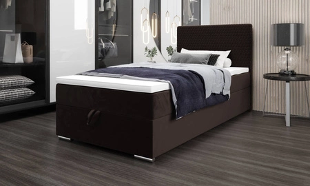 Łóżko kontynentalne Fargo 120x200 brązowe w nowoczesnym skandynawskim stylu z tapicerowanym zagłówkiem łóżko z pojemnikiem