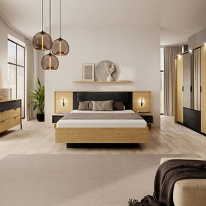 Zestaw mebli do sypialni Baltic dąb baltic / czarny stylowy design komplet mebli do sypialni dekoracyjne ryflowania metalowe uchwyty