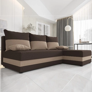 Narożnik z funkcją spania Bowers brązowy / ciemny beżowy prawostronny narożnik z pojemnikiem na pościel gwarancja najwyższego komfortu