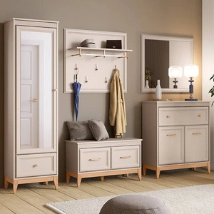 Zestaw mebli do przedpokoju Windsor beżowy / dąb elegancka garderoba w stylu klasycznym stabilne drewniane nogi złote dodatki