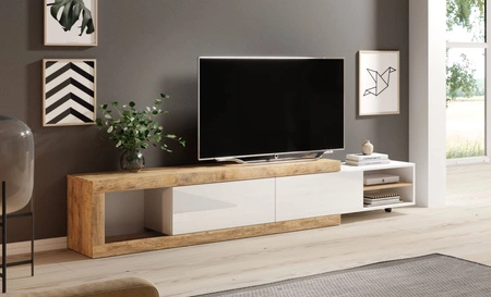 Szafka RTV Sintra 200 cm / 241 cm dąb samdal / biały połysk stylowa szafka pod telewizor z możliwością regulacji szerokości