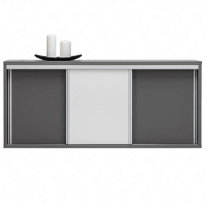 Komoda Yugo z drzwiami przesuwnymi w kolorze popiel / biały połysk nowoczesny oraz funkcjonalny mebel do salonu pokoju młodzieżowego lub biura