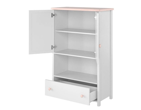 Komoda wysoka Luna 85 cm biały / różowy estetyczna komoda z szufladą i półką elegancki design połączony z wysoką jakością wykonania
