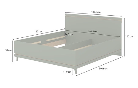 Łóżko Scandia 180x200 cm zielone nowoczesny styl idealne łóżko na wysokich nogach z wysokim zagłówkiem do sypialni lub pokoju młodzieżowego