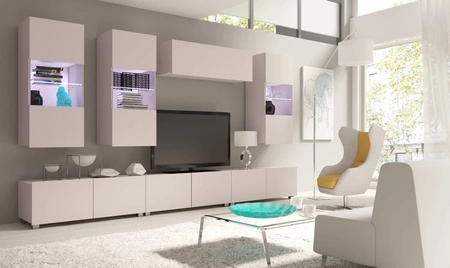 Witryna wisząca Apulia 45 cm beżowa minimalistyczny design stylowa witryna do salonu prosta bryła wpisująca się w każde wnętrze