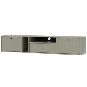 Szafka RTV wisząca Kioto IV 180 cm eukaliptus elegancka szafka w stonowanej kolorystyce subtelne uchwyty w kolorze czarnym