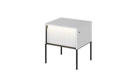 Szafka nocna Trend biała elegancka szafka z szufladą do sypialni dyskretne oświetlenie LED oraz gustowny ryflowany front