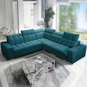 Narożnik z funkcją spania Luigi III turkusowy prawostronny komfortowy narożnik do salonu doskonały do codziennego wypoczynku