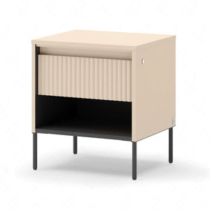 Szafka nocna Trend beżowa elegancka szafka do sypialni pojemna szuflada dyskretne oświetlenie LED  elegancki ryflowany front