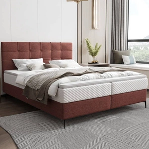 Łóżko kontynentalne Irvine 140x200 ceglaste stylowe łóżko z pojemnikiem na pościel i wysokim wezgłowiem zachwyca eleganckim designem