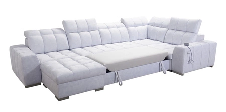 Narożnik z funkcją spania Luigi IV szary lewostronny elegancki narożnik do salonu wykonany z miękkiej tkaniny typu velvet