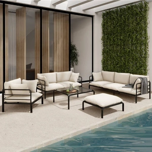 Zestaw mebli ogrodowych Wenecja grafit / beżowy funkcjonalne meble ogrodowe metalowa konstrukcja blat stolika ze szkła hartowanego