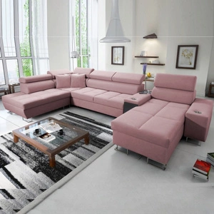 Narożnik z funkcją spania Dafni V indyjski róż prawostronny velvet wygodny i komfortowy narożnik z regulowanymi zagłówkami