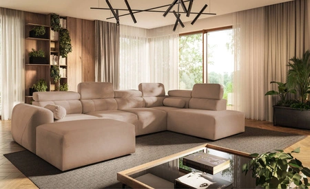 Narożnik z funkcją spania Cantare VI łososiowy lewostronny wygodny narożnik o niebanalnym designie doskonale odnajdzie się w salonie