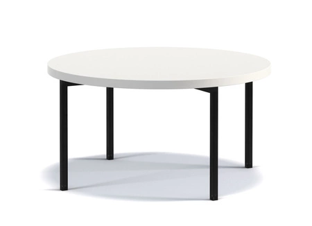 Stolik kawowy okrągły 80 cm Sampi biały połysk ponadczasowy design solidna metalowa podstawa idealny stolik do każdej aranżacji