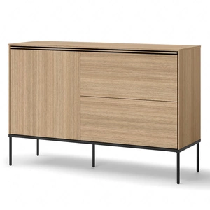 Komoda z szufladami Visso 127 cm dąb linearny elegancka komoda w ciepłej kolorystyce solidna metalowa podstawa gwarantuje stabilność