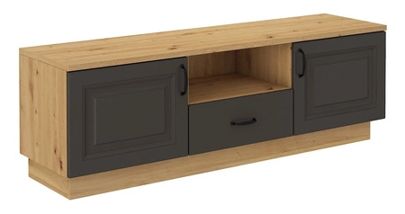 Szafka RTV Style 150 cm dąb artisan / szary grafit klasyczny design stylowe frezowane fronty metalowe uchwyty