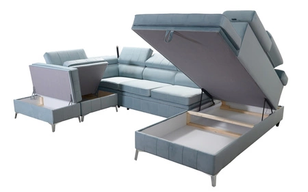 Narożnik z funkcją spania Rava VIII szary popiel prawostronny elegancki design gustowna bryła z gwarancją komfortu miękka tkanina