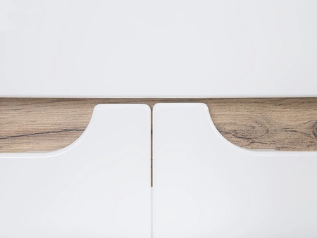 Szafka pod umywalkę Bali 80 cm biały połysk / dąb wotan nowoczesna szafka do łazienki osadzona na stabilnych nogach oryginalny design