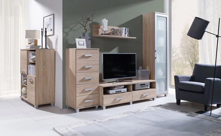 Komoda z szufladami Maximus 50 cm dąb sonoma jasny nowoczesny design mebla obrzeża komody wykończone specjalną okleiną ABS