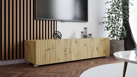 Szafka RTV Colder 150 cm dąb artisan z możliwością podwieszenia stylowy ryflowany front elegancka forma mebla w nowoczesnym stylu