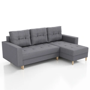 Narożnik z funkcją spania Vaso grafitowy uniwersalny wygodny narożnik do salonu w stylu skandynawskim duży pojemnik na pościel