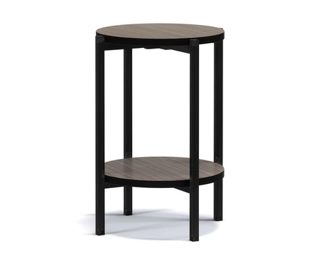 Stolik kawowy okrągły 44 cm Sampi captains deck z dodatkową półką lekki design metalowa podstawa zachwycająca ozdoba każdego wnętrza